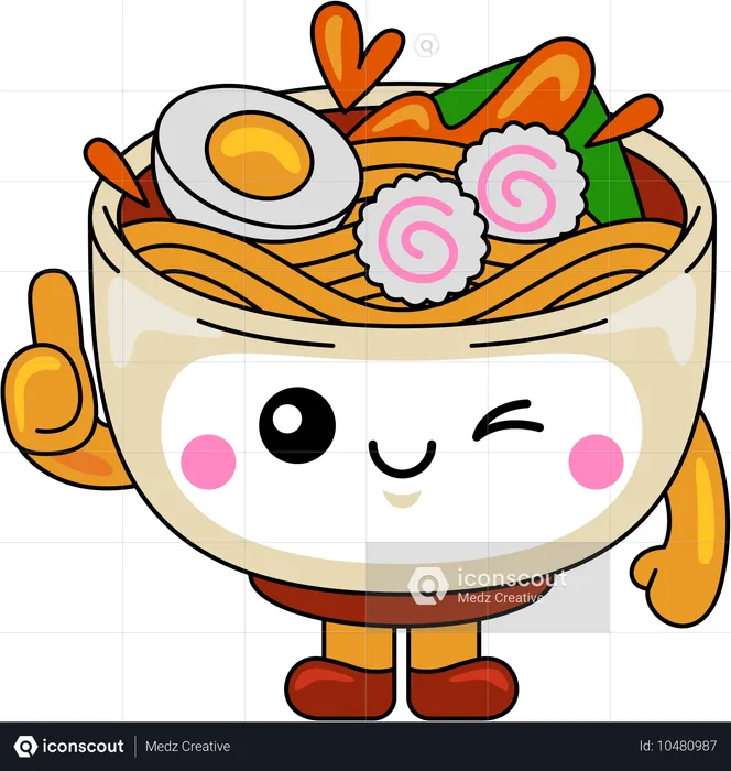 親指を立てているラーメンのマスコットキャラクター  イラスト