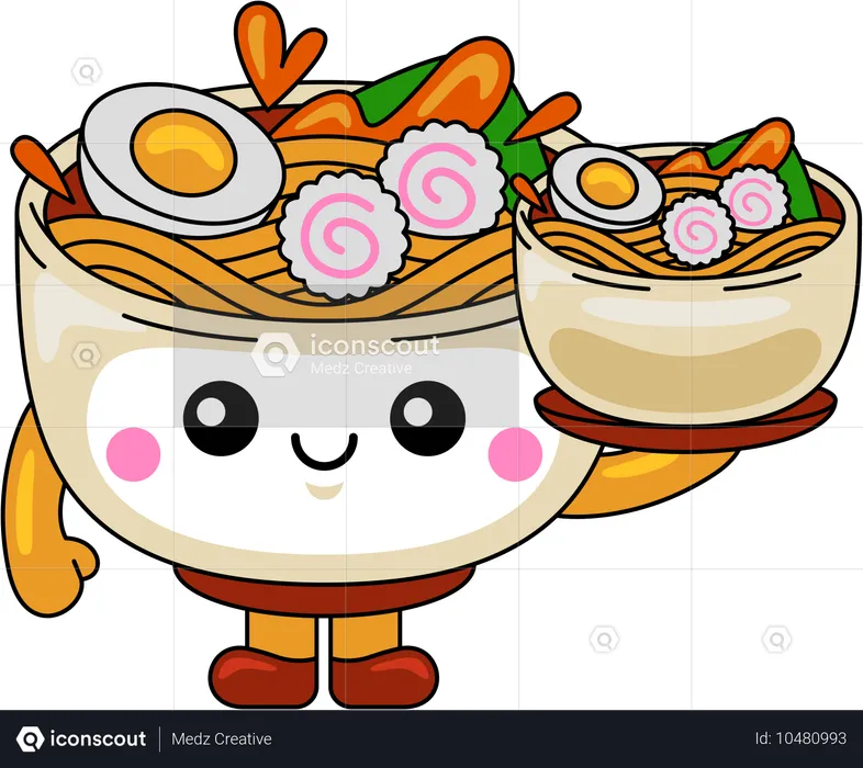 Ramen-Maskottchen mit Ramen-Schüssel  Illustration