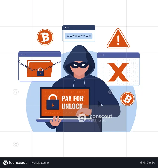 Ransomware with hacker attack  Illustration
