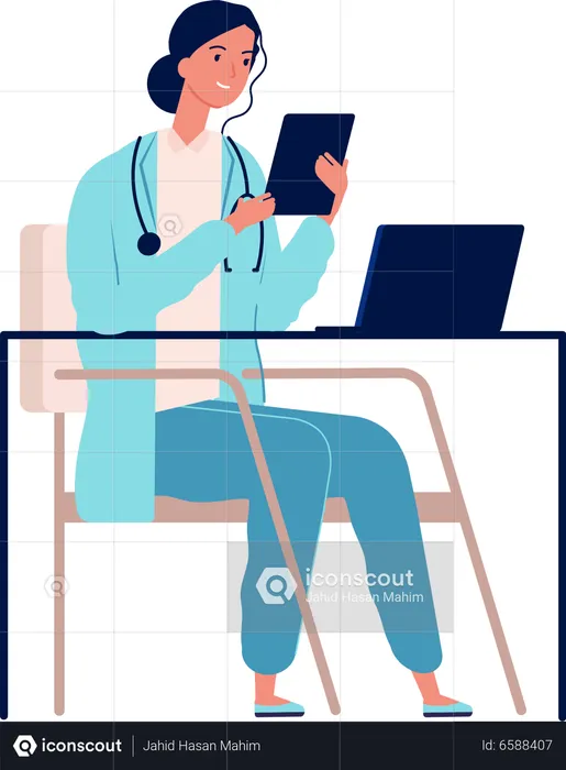 Femme médecin regardant un rapport  Illustration