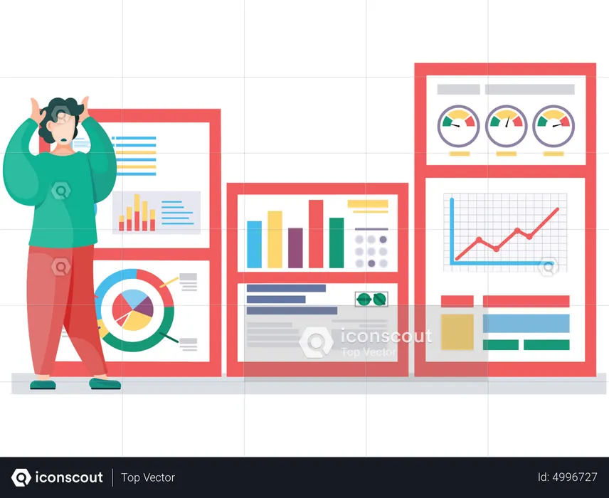 Homme d'affaires choqué regardant le rapport d'analyse  Illustration