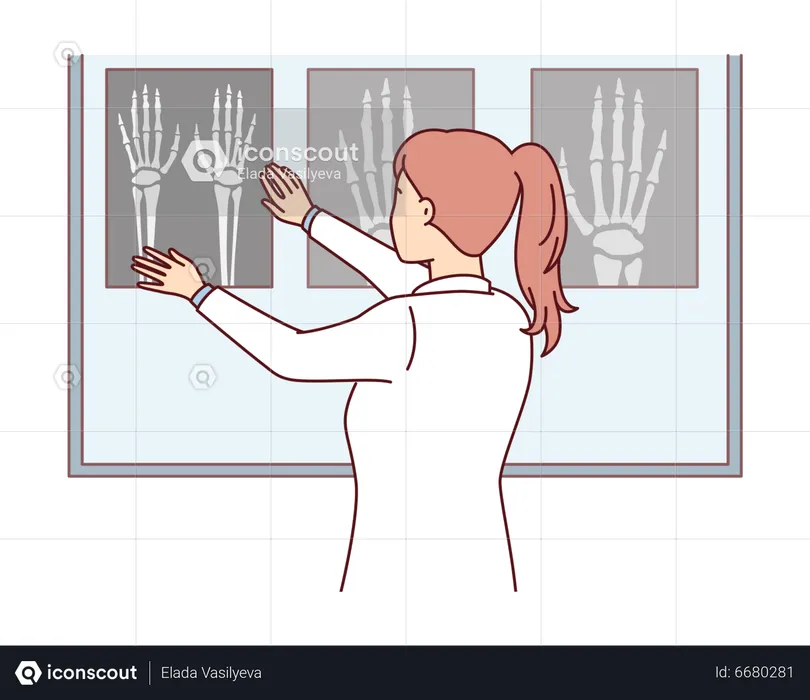Un médecin orthopédiste vérifie le rapport sur les os de la main  Illustration