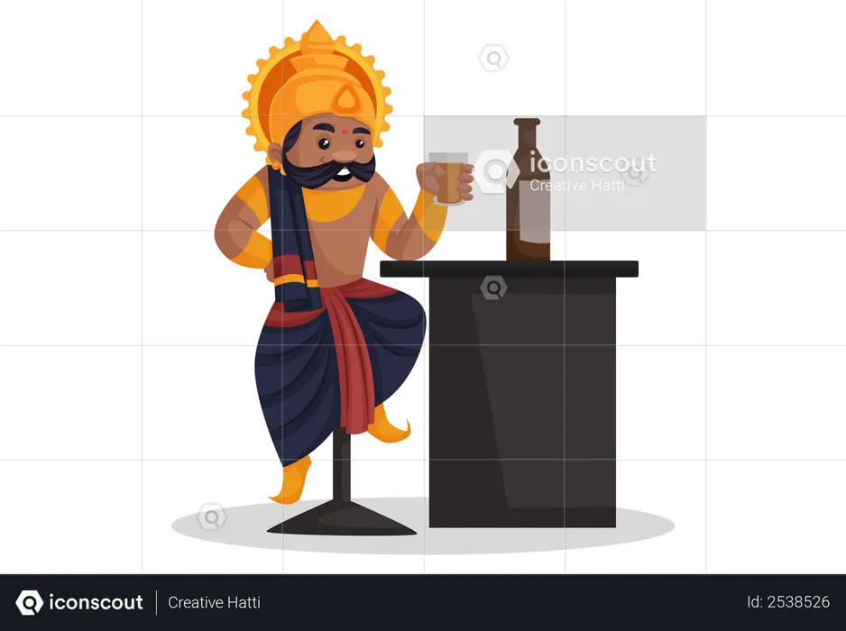 Ravan drinking alchohol  Illustration