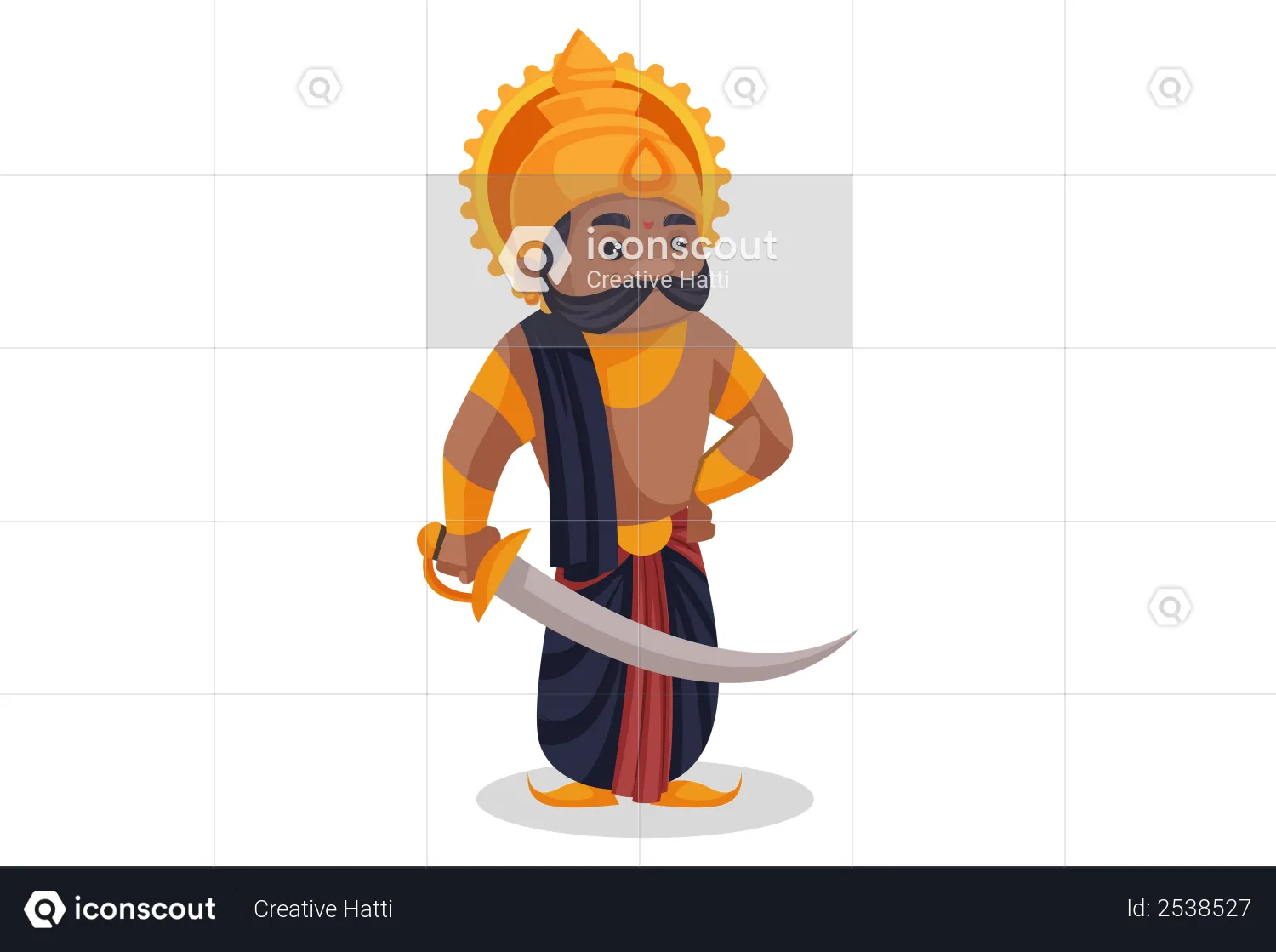 Best Ravan holding sword Illustration download in PNG & Vector format