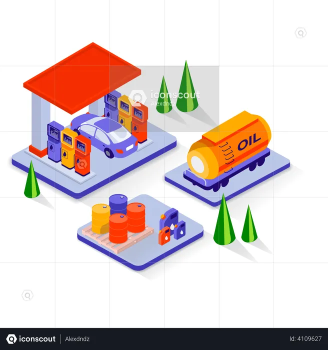 Ravitaillement de voiture à la station-service  Illustration