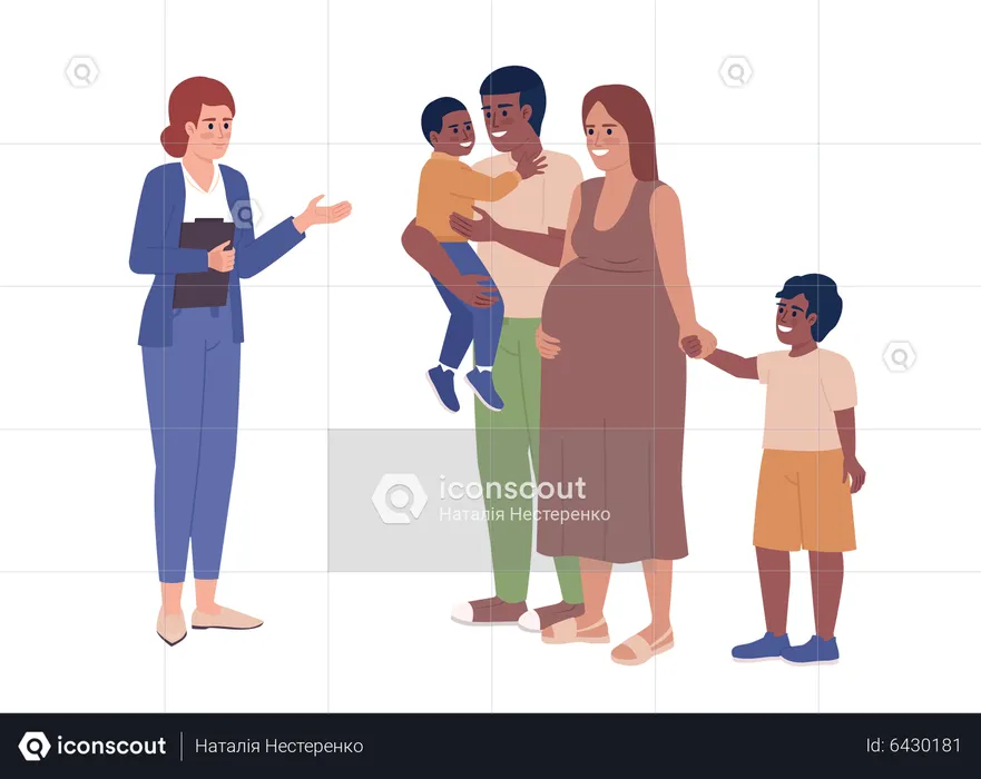 Real estate agent and family with children  Illustration