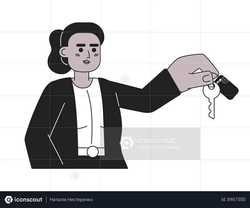 Real estate agent female giving key  Illustration