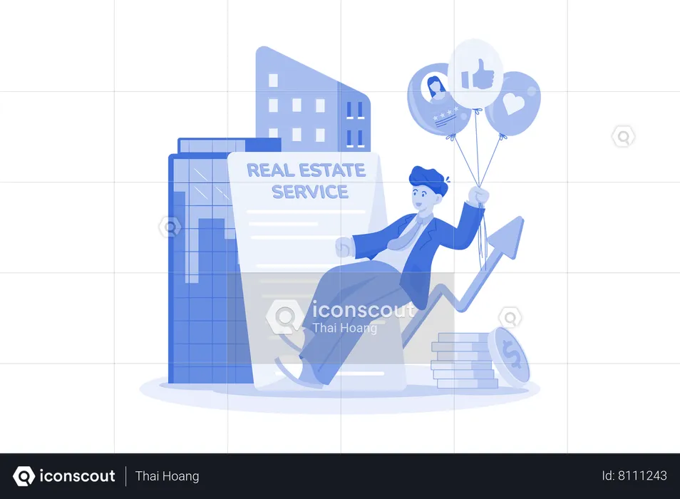 Real estate agent is providing details to clients  Illustration
