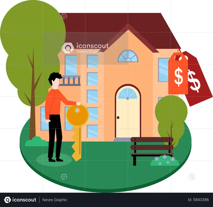 Real Estate Agent with key  Illustration