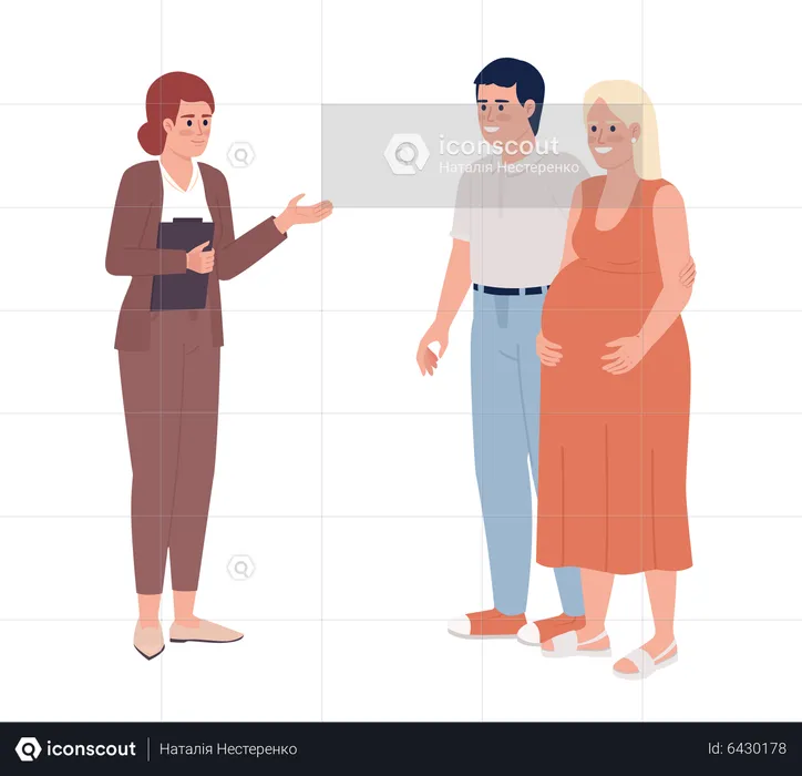 Real estate agent with pregnant couple  Illustration