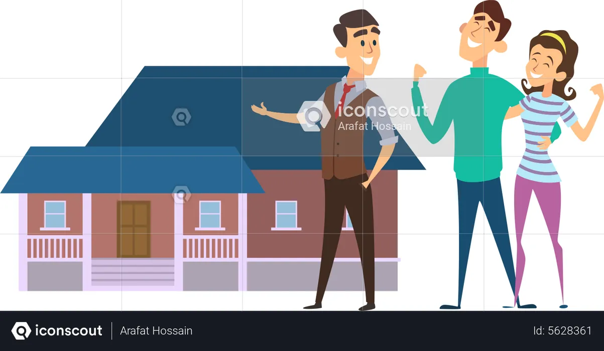 Real estate agents selling house to couples  Illustration