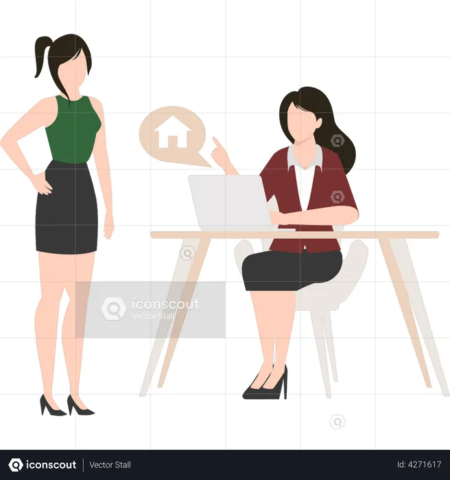 Real estate broker giving home information  Illustration