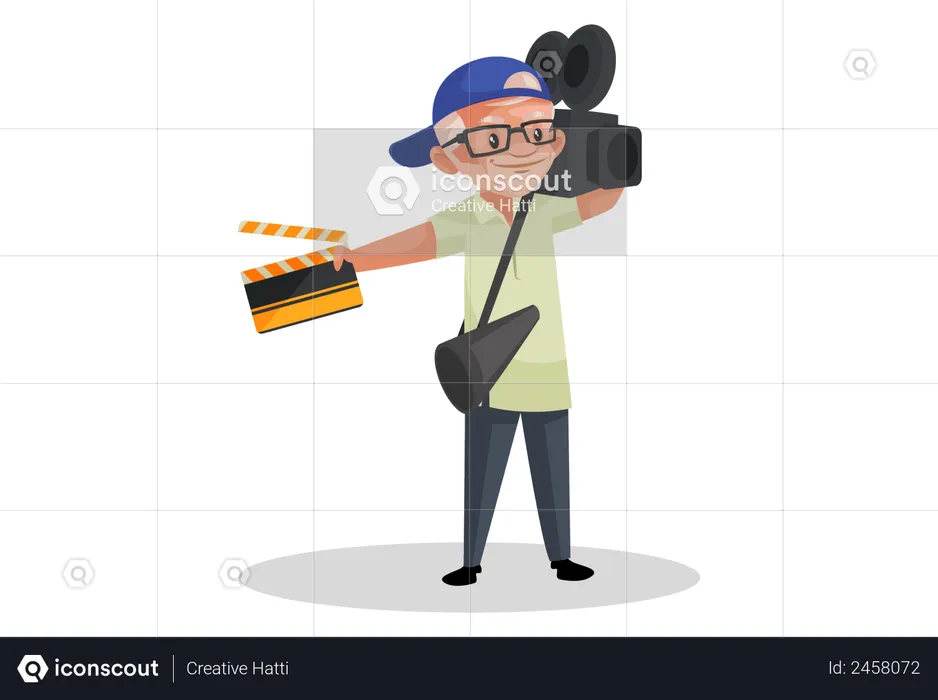 Réalisateur tenant une caméra, un clap de film et un mégaphone  Illustration