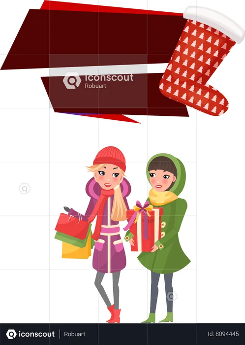 Venta De Navidad Amigos Mujer Compras Juntos  Ilustración