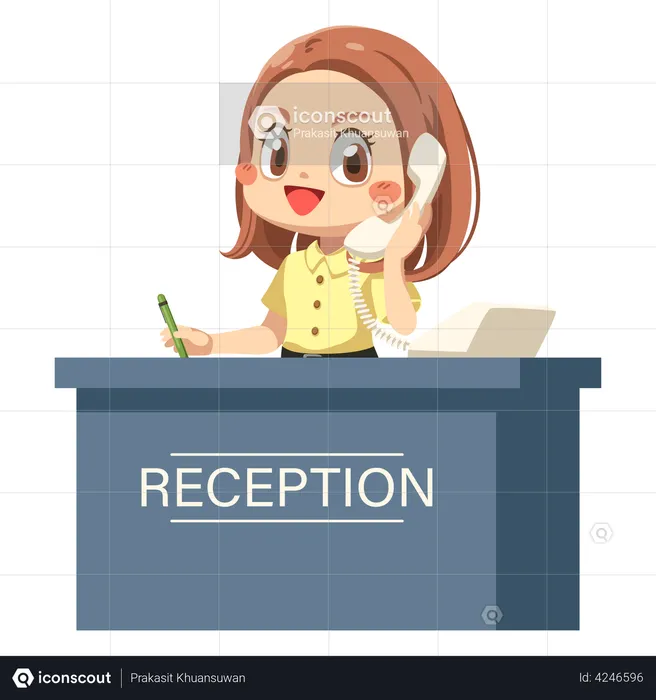 Receptionist talking on phone  Illustration