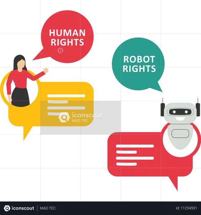 Rechte Geschäftsmann versus Cyborg mit künstlicher Intelligenz  Illustration