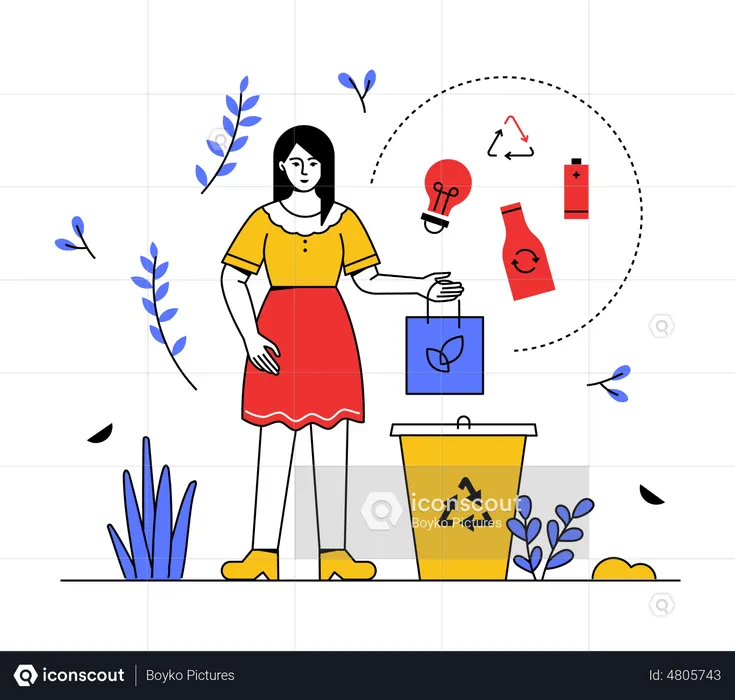 Reciclaje y clasificación de basura.  Ilustración