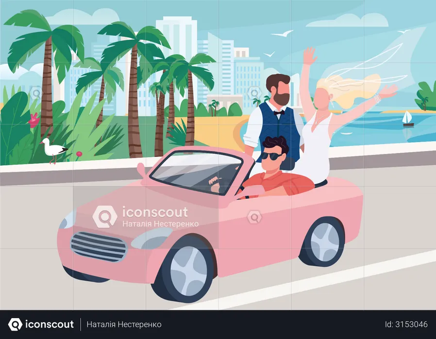 Coche de recién casados  Ilustración