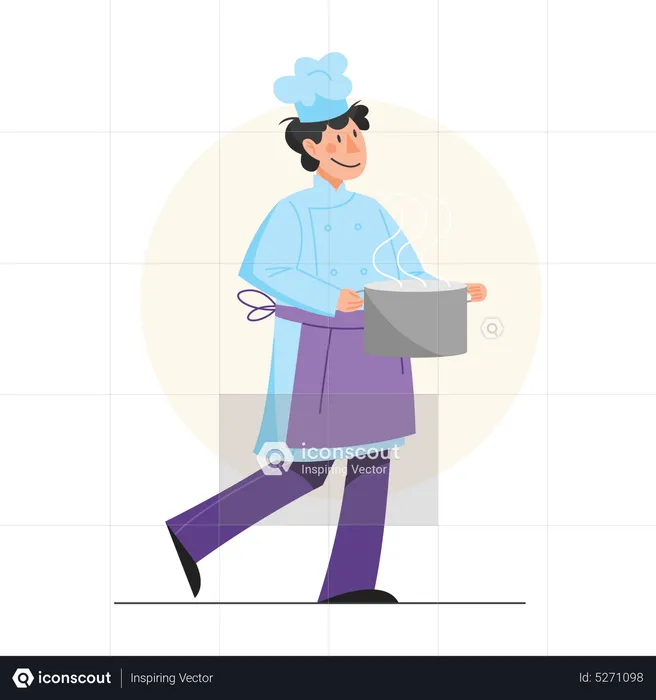 Chef segurando recipiente de comida  Ilustração