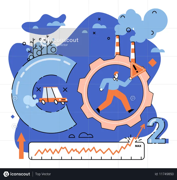 대기 중 이산화탄소 CO2의 기록적인 고수준  일러스트레이션