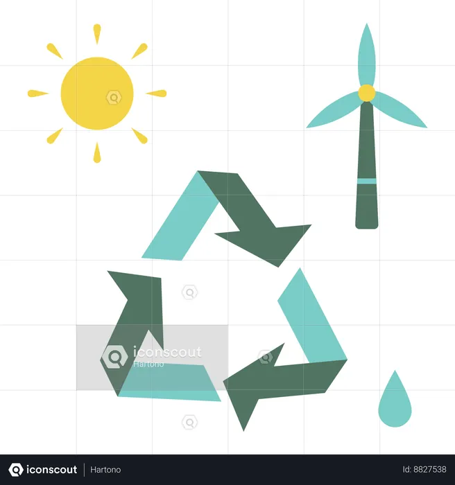 Recycle symbol with windmill and sun  Illustration