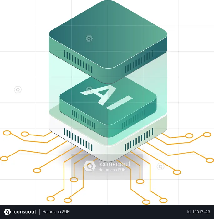 Red de servidores con tecnología de inteligencia artificial  Ilustración