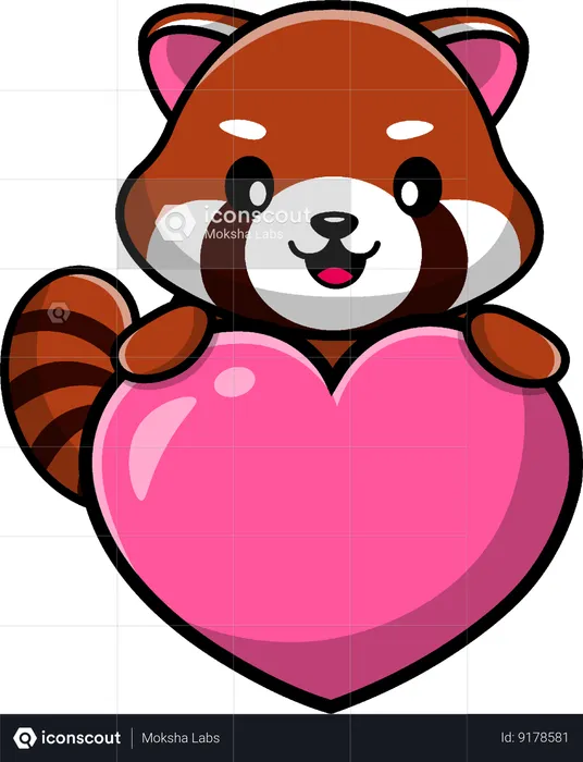 Red Panda holding heart  Illustration
