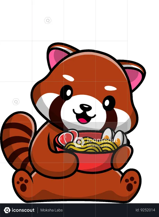 Red Panda Holding Ramen  Illustration