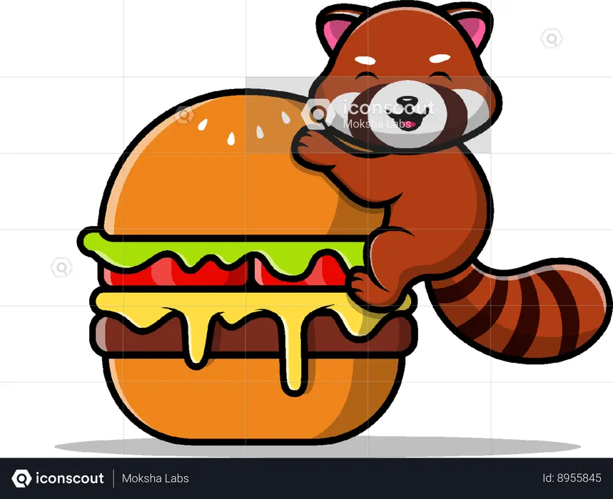 Red Panda On Burger  Illustration