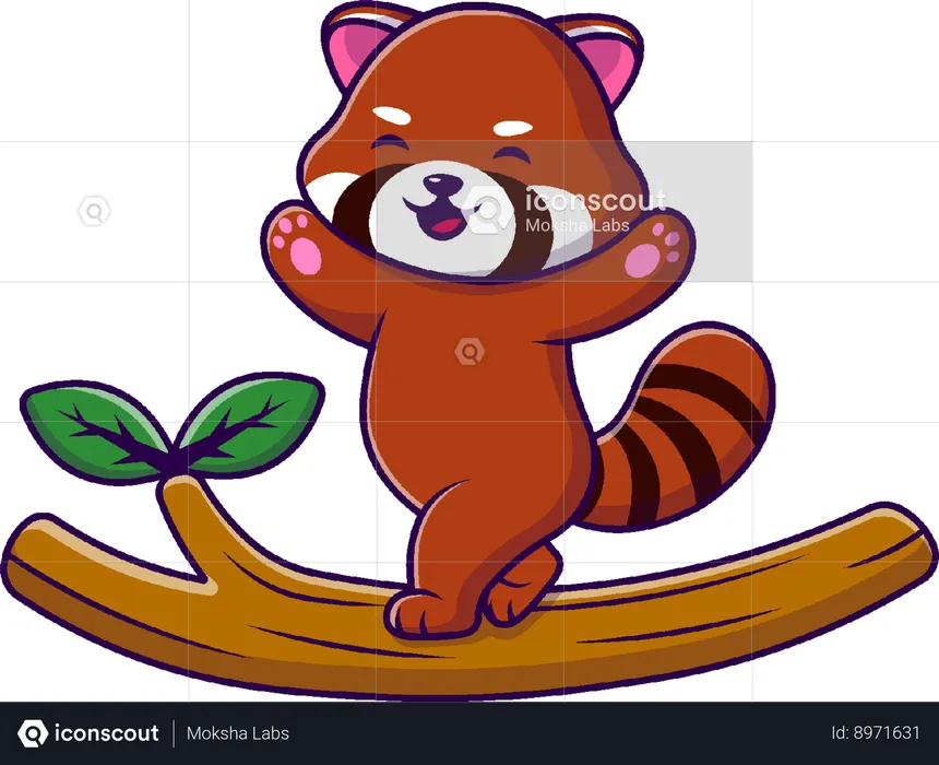 Red Panda Walking On Branch  Illustration