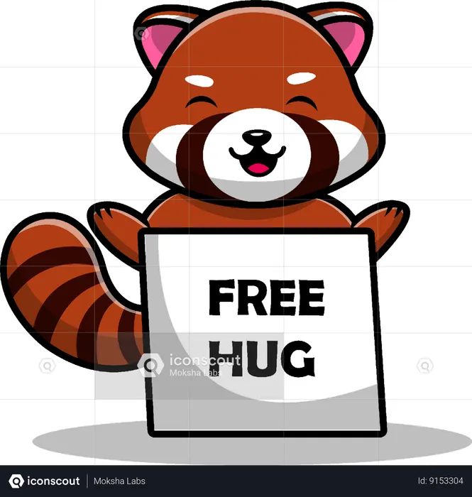 Red Panda With Free Hug Board  Illustration