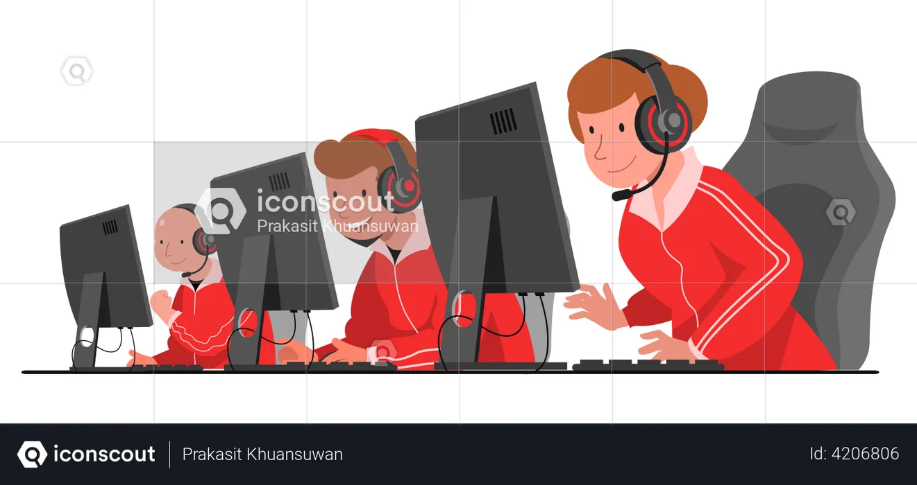 Red team fight in cyber war game  Illustration