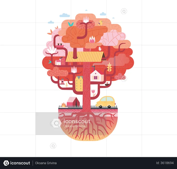 Red Tree House  Illustration