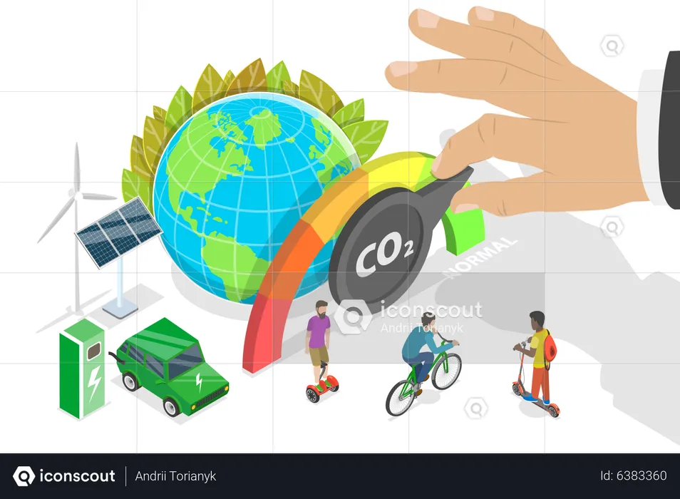Reducing Carbon Emissions, Carbon Dioxide Emissions Decrease  Illustration