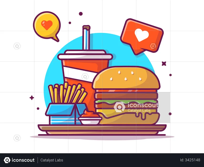 Refeição de hambúrguer  Ilustração