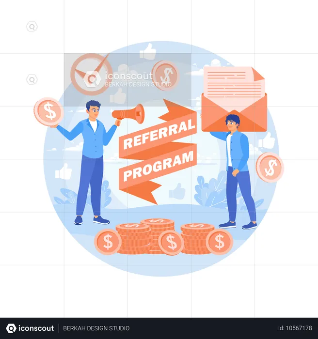 Refer friends to share business and earn money  Illustration