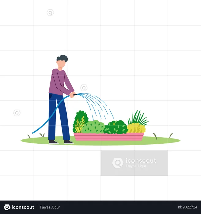 Macho regando plantas  Ilustração