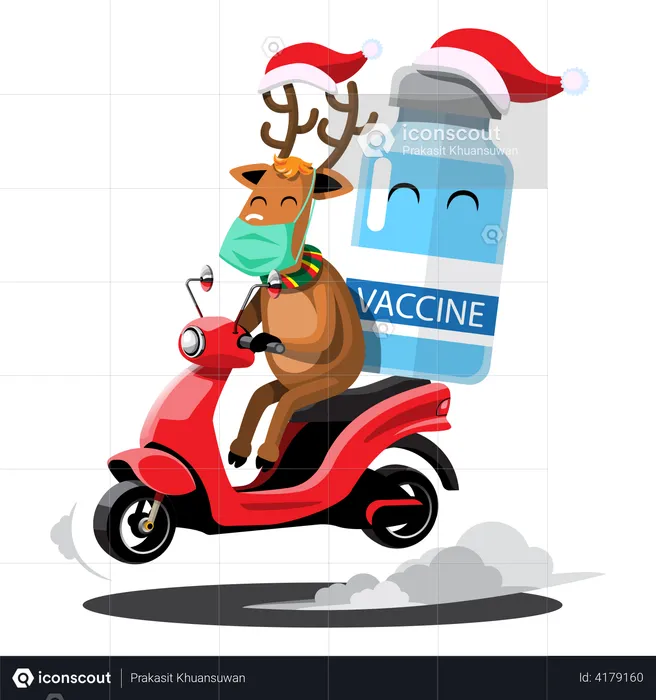 Reindeer on bike bringing vaccine  Illustration