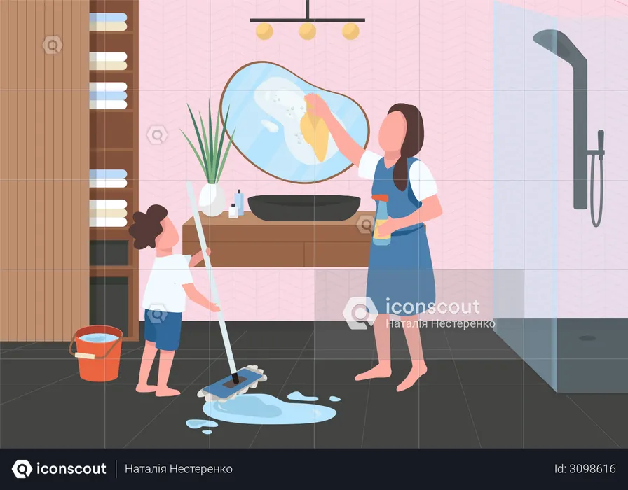 Reinigung im Badezimmer  Illustration