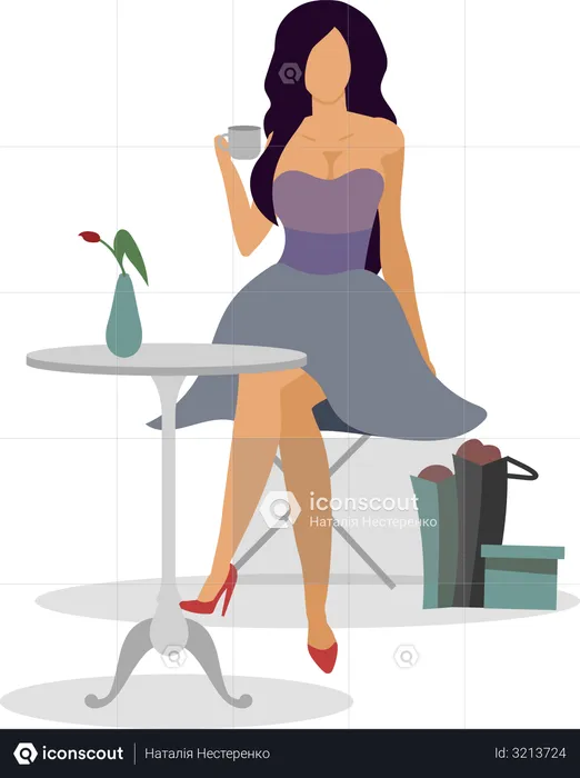 Relax in cafe after shopping  Illustration