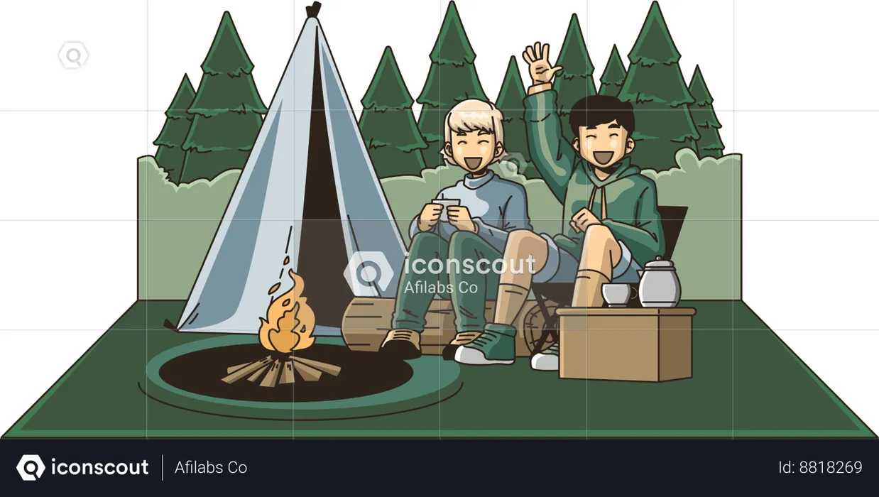 Relax on the campfire with friends  Illustration