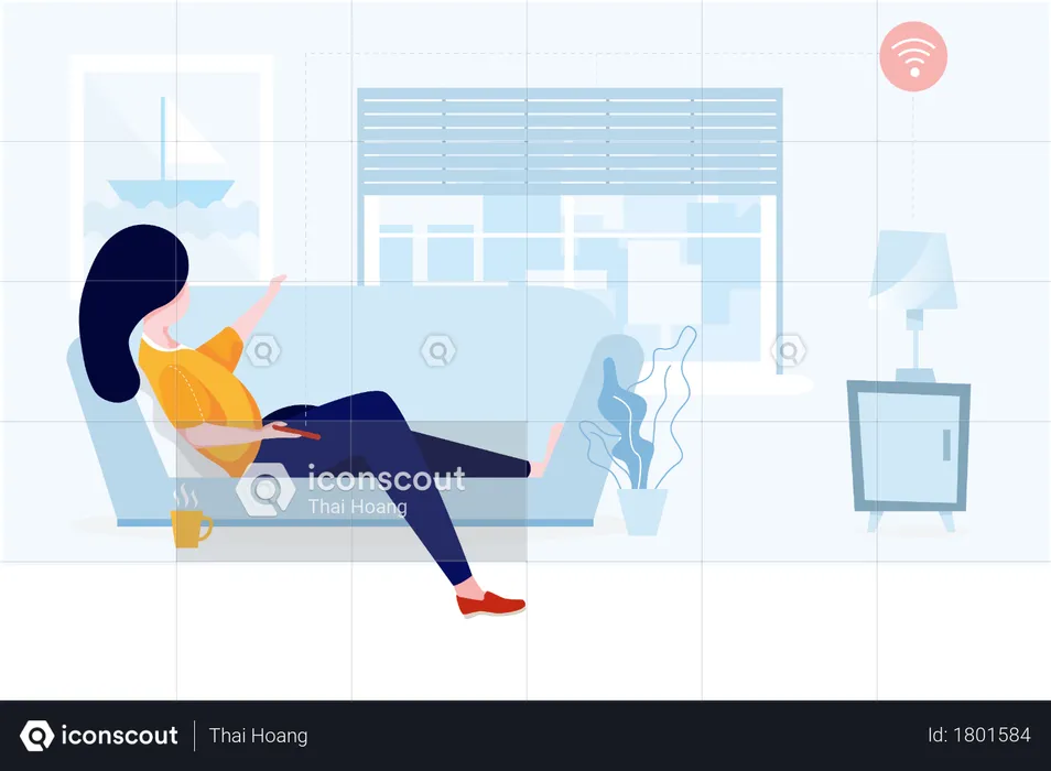 Relaxation at house with technology concept  Illustration