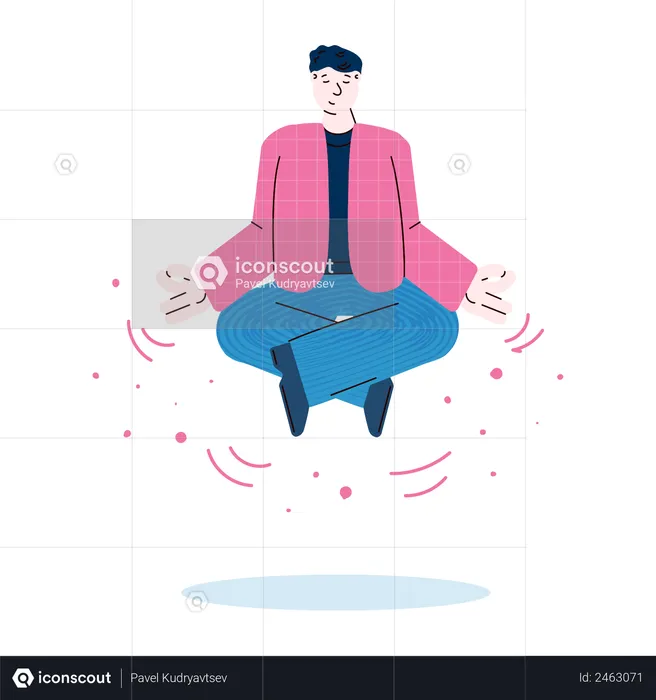 Relaxed businessman flying in lotus position  Illustration