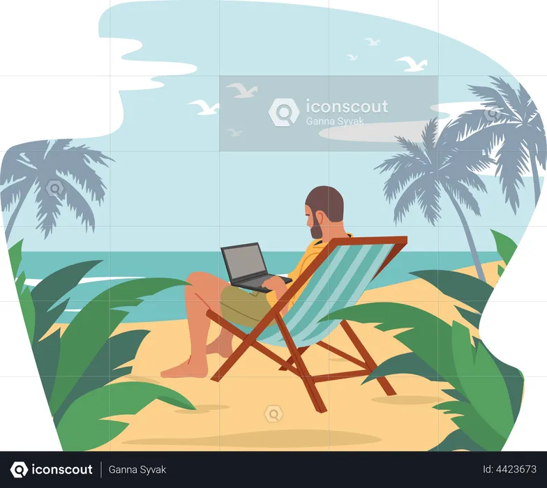 Relaxed Businessman working on vacation  Illustration