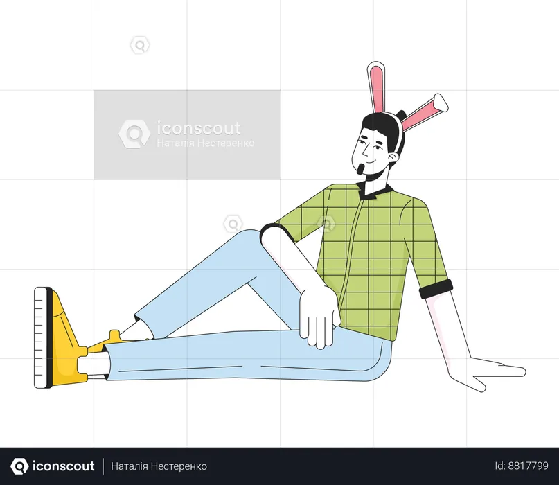 Relaxed caucasian man with rabbit ears  Illustration