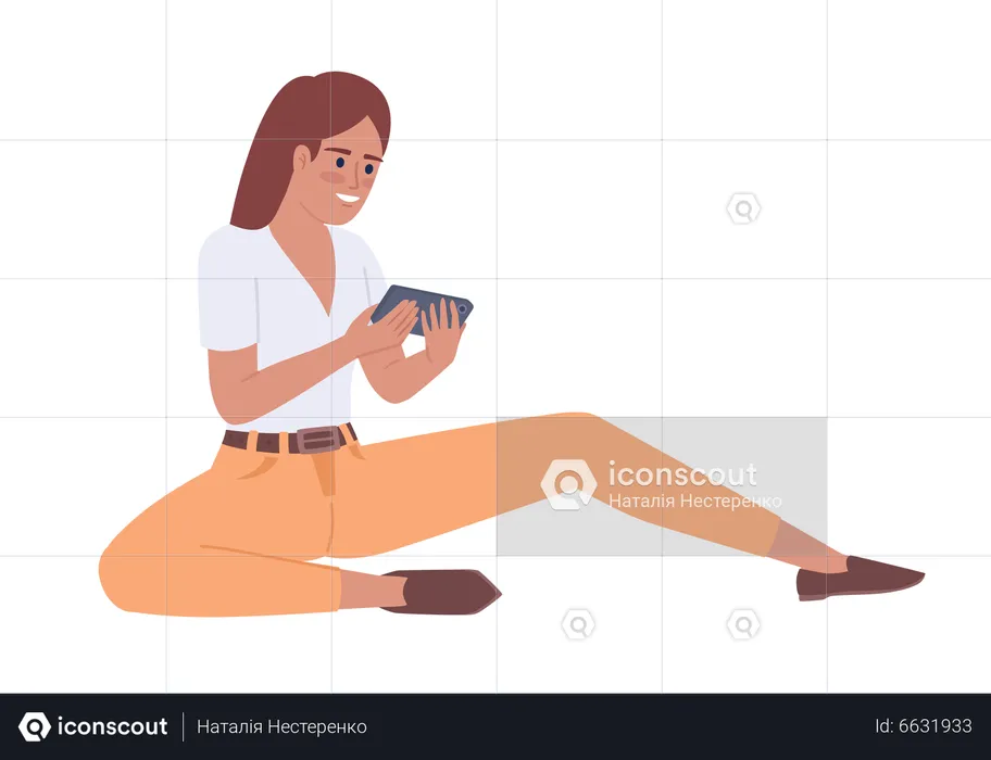 Relaxed girl playing on game console  Illustration