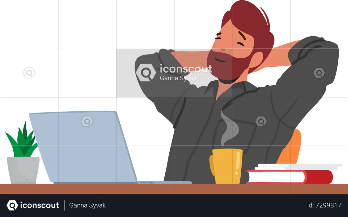 Relaxed Male at Notebook  Illustration