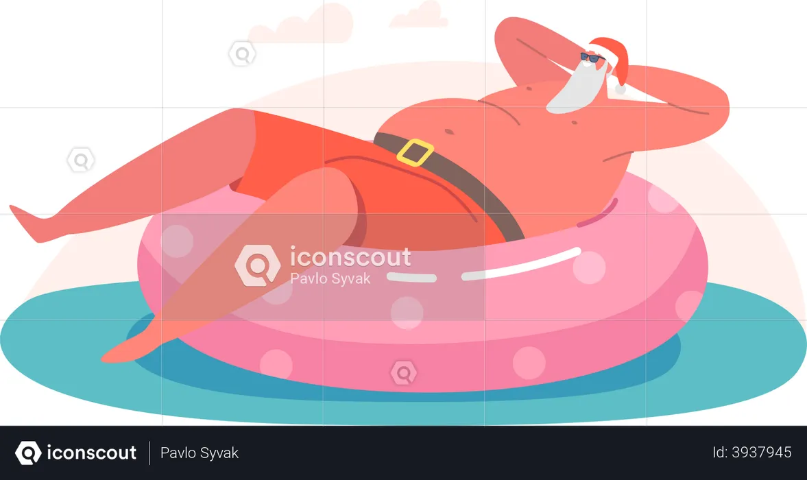 Relaxed Santa Claus in swimming pool  Illustration