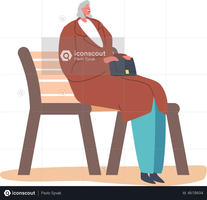 Relaxed Senior Female sitting on bench  Illustration