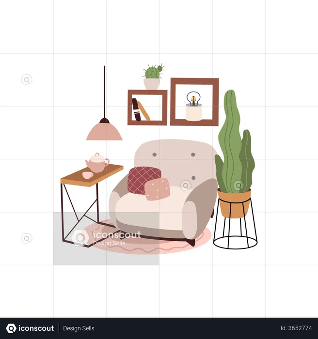 Relaxing area with couch  Illustration
